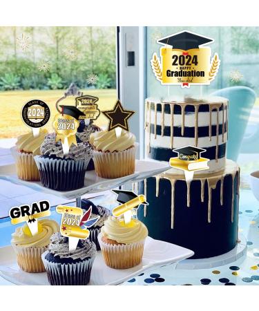 72pcs Graduation Cupcake Toppers 2024 Cake Topper Decorations Black and Gold Class of 2024 Congrats Grad Theme Party Supplies Graduate Party Cake Picks - Buy Online on GoSupps.com