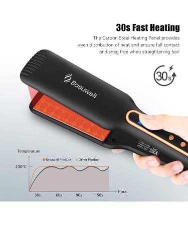 Basuwell Digital Hair Straightener | 6-Speed Temperature Control Flat Iron for Thick Hair | Salon-Grade Ceramic Styler with Fast Heating | UK Plug | Black - Buy Online on GoSupps.com