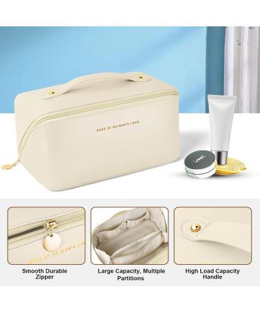 Aucuu Premium PU Large Capacity Cosmetic Travel Bag | Multifunctional Waterproof Organizer | Portable Zipper Bag | Easy to Carry - Gift for Women - Beige - Buy Online on GoSupps.com