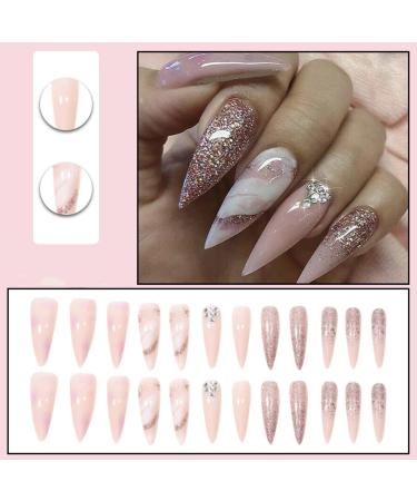 Justotry 24-Piece Rose Gold Marble Stiletto Press-On Nails | Almond Art Nails for Women - Stylish & Easy Stick-On Fingernails - Buy Online on GoSupps.com