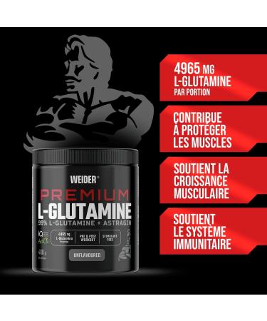 Weider Premium L-Glutamine (400 g) Neutral Taste 99% L-Glutamine Kyowa Quality + AstraGin for better absorption muscle protection volumizing effect pre & post training stimulant free - Buy Online on GoSupps.com