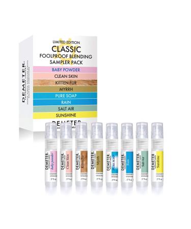 DEMETER Fragrance Library Classic Foolproof Blending Cologne Set Set of 8 - Baby Powder Pure Soap Sunshine Clean Skin Salt Air Rain Myrrh and Kitten Fur Perfumes for Women and Men