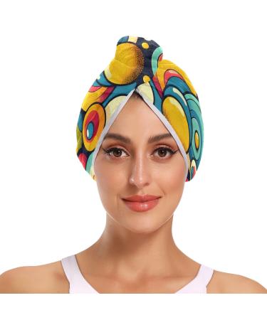 Colorful Circles Hair Towel 2 Pack Super Absorbent Hair Drying Towel Quick Dry Hair Turbans Head Towel with Button Twisty Wrap for Women Girls