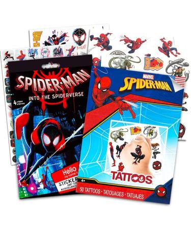 Marvel Spiderman Stickers and Tattoos Party Favor Bundle (295+ Spider-Verse Stickers and 50 Spider-Man Temporary Tattoos)