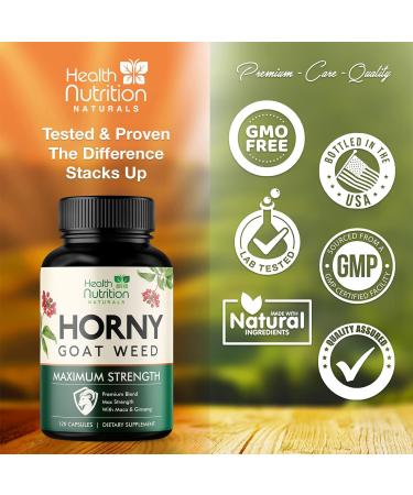 Horny Goat Capsules for Men & Women - 1590mg Extra Strength with Maca, Tongkat Ali, and Ginseng - Epimedium Supplement - 120 Capsules - Buy Online on GoSupps.com