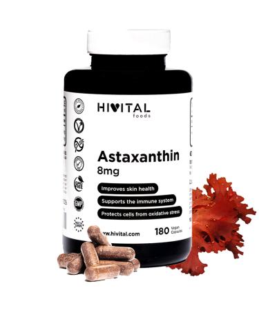 Hivital Foods Pure Astaxanthin 8mg from 160mg Haematococcus pluvialis Naturalge 5% in Astaxanthin.180 vegan capsules for 6 months.Cell antioxidant to improve the skin and the immune system. - Buy Online on GoSupps.com