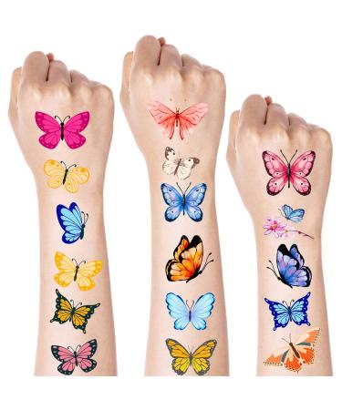 100 Colorful Waterproof Butterfly Temporary Tattoos - Watercolor Flower & Butterfly Stickers for Women, Kids - Body & Face Decoration, Party Favor - Buy Online on GoSupps.com