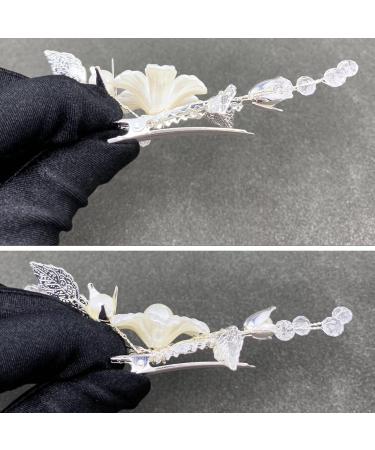 BETITETO Pearls Flower Hair Clips 2pcs Bridal White Floral Silver Leaf Vine Hair Pieces Accessories for Wedding Women - Buy Online on GoSupps.com