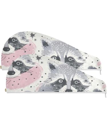 Raccoon Diagram Hair Towel 2 Pack | Super Absorbent Quick Dry Hair Turbans & Head Wraps for Women & Girls - Buy Online on GoSupps.com