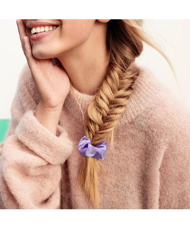 Bridesmaid Satin Scrunchies Set - 8pcs Hair Ties for Wedding Parties & Bridal Shower, Soft Elastic Hair Bands in White and Purple - Buy Online on GoSupps.com
