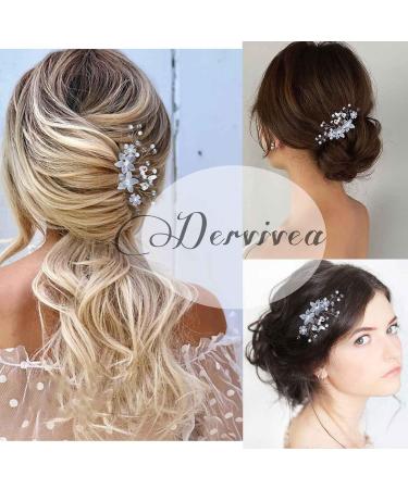 Dervivea Wedding Pearl Flower Hair Comb Rhinestone Bridal Hair Piece Silver Flower Hair Combs Vintage Crystal Hair Comb Decorative Hair Accessories for Women and Girls Headdress (Silver) - Buy Online on GoSupps.com