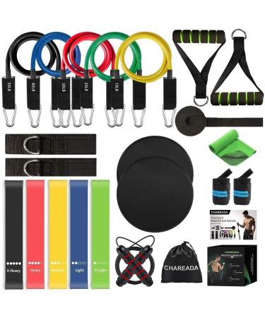 23 Pack Resistance Bands Set Workout Bands, 5 Stackable Exercise Bands 5 Loop Resistance Bands 2 Core Sliders  Door Anchor Handles Ankle Straps Carry Bag Instant Cooling Towel Wrist Wraps