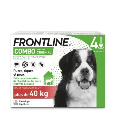 FRONTLINE Combo Dog - Anti Flea, Anti-Tick - Protects Habitat1, Eliminates Fleas for 8 Weeks/Ticks for 4 Weeks - For Dogs +40 kg - Made in France - 4 Pipettes