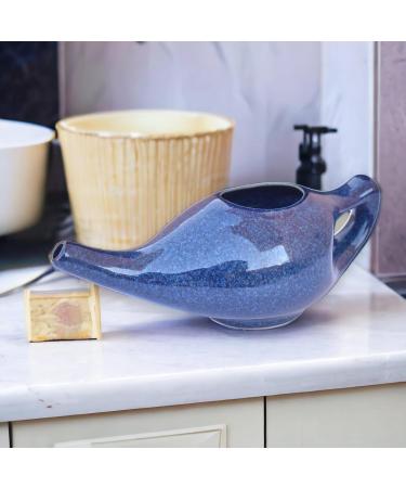 Premium Handmade Ceramic Neti Pot for Nasal Cleansing - Elegant Blue Gradient Color + 10 Sachet Neti Salt - 225 Ml Capacity - Buy Online on GoSupps.com