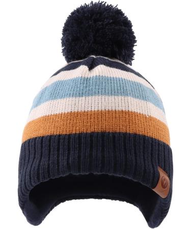 XIAOHAWANG Knitted Baby Hat with Fleece Lining and Pompom | Navy Striped Toddler Kids Beanie 9-24 Months - Buy Online on GoSupps.com