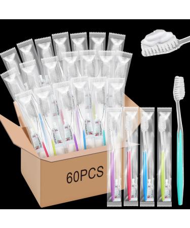 Maxcheck 60 Sets Disposable Toothbrushes Bulk with Toothpaste Individually Wrapped Homeless Supplies Travel Toothbrush for Hotel Camping School