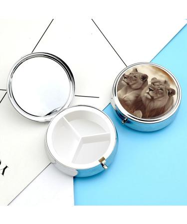 Shop Decorative Round Pill Box with African Lion Print - 3 Compartment Portable Medicine Organizer - Buy Online on GoSupps.com