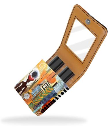 Stylish Leather Lipstick Case & Organizer with Mirror | Mini Abstract Africa Print Holder - Buy Online on GoSupps.com