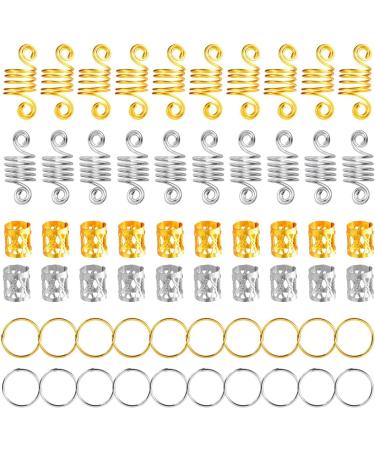 120 Pieces Aluminum Hair Coil Dreadlocks Hair Braid Rings Dreadlocks Metal Hair Cuffs Hair Braiding Beads for Hair Accessory (Gold and Silver) - Buy Online on GoSupps.com