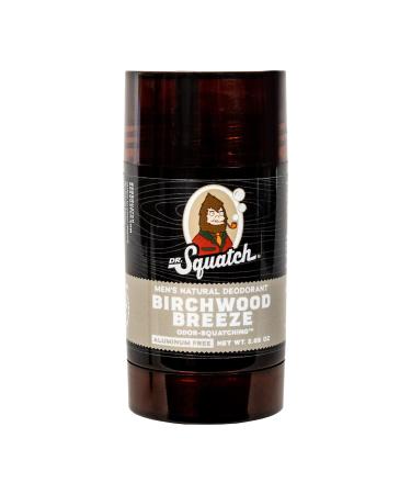 Dr. Squatch Natural Deodorant for Men Odor-Squatching Men's Deodorant Aluminum Free - Birchwood Breeze 2.65 oz (1 Pack)