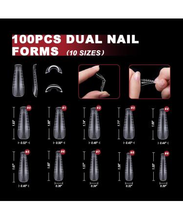 Dual Nail Forms Set - 100 Coffin-B Shaped Polygel Extensions with Clips Brushes and Files for Salon & DIY Nail Art - Buy Online on GoSupps.com