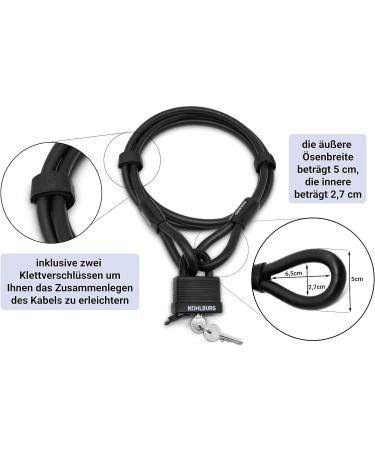 Kohlburg 5m Cable Lock - Keyless Locking Steel Rope for Bicycles & Garden Furniture | Durable Velcro Fasteners - Buy Online on GoSupps.com