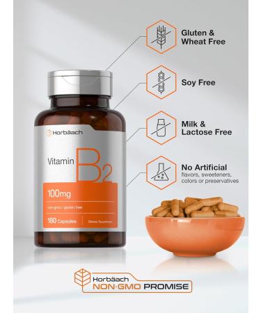 Horb ach Vitamin B-2 100mg | 180 Capsules | Non-GMO & Gluten Free Supplement | Vitamin B2 Riboflavin 180 Count (Pack of 1) - Buy Online on GoSupps.com