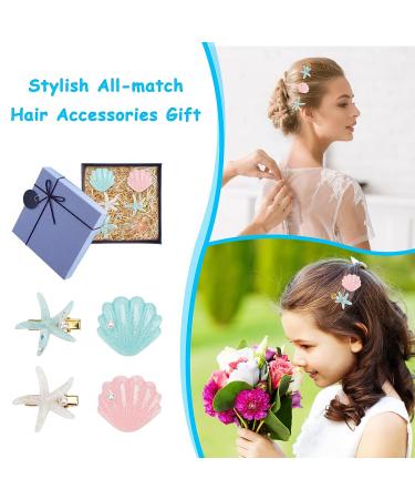 Shell Pearl Starfish Hair Clip Set - 12 Pieces | Catcan Acrylic Resin Seashell Clips for Girls & Women | Stylish Hair Accessories - Buy Online on GoSupps.com
