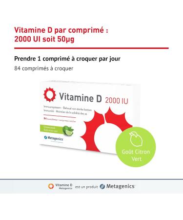 Metagenics Vitamin D 2000 IU - Immune System Support - Bone Health - Food Supplement - Lime Flavor - 3 Month Cure - 84 Chewable Tablets - Buy Online on GoSupps.com