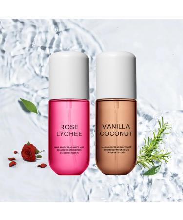 Vanilla Coconut Perfume Vanilla Skin Perfume Vanilla Perfume for Women Hair Perfume Vanilla Long Lasting Vanilla Skin Body Spray & Mist 1.8oz Travel (Vanilla+Rose lychee)