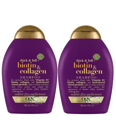 OGX Thick & Full Shampoo, Sulfate Free, Biotin & Collagen, Voluminous & Healthy Hair - 385 ml x 2 - PROMO Pack