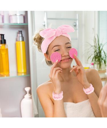 WHAVEL 3PCS Spa Headband and Wristband Set with 5PCS Facial Sponges - Pink | Facial Skincare Headbands and Wrist Towels for Makeup and Face Washing - Buy Online on GoSupps.com