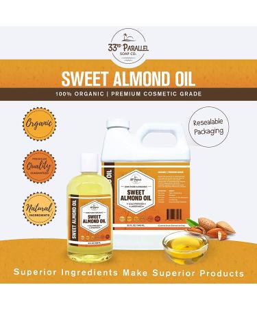 Organic Sweet Almond Oil - 100% Pure Cold Pressed for Skin, Face, Hair & Soap Making - Carrier for Essential Oils - 8 Fl Oz (Pack of 1) - Buy Online on GoSupps.com