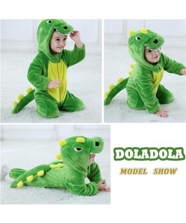 Doladola Unisex Kid's&Toddler's Green Dinosaur Flannel Hooded Rompers Jumpsuit 18-24 Months - Buy Online on GoSupps.com