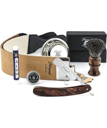 Premium 6pc Straight Razor Shaving Kit | Wooden Cut Throat Razor Badger Brush Leather Strop & More - International Shipping - Buy Online on GoSupps.com