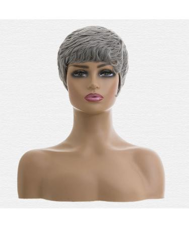 MOONSHOW Grey Short Pixie Wig - Natural Synthetic Layered Style for Black Women - Buy Online on GoSupps.com