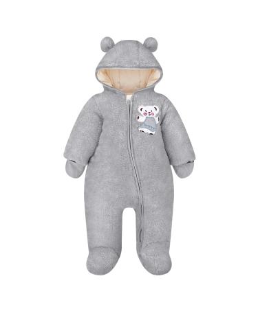 Vine Newborn Baby Hooded Fleece Romper Snowsuit Infant Footed Jumpsuit Outfits Grey 3-6 Months 3-6 Months (Pack of 1) Grey