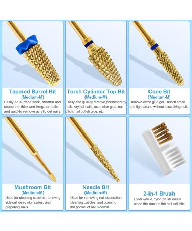 CGBE Nail Miller Attachments - 5 Gold Bits for Gel & Acrylic Nail Removal | 3/32 Inch Wolfram Carbide Milling Cutters - Buy Online on GoSupps.com