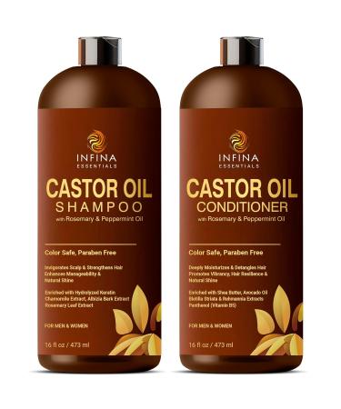 Castor Oil Shampoo & Conditioner Set for Hair Growth | Rosemary & Peppermint | Anti-Hair Loss | Strengthen & Shine | 16 fl oz - Buy Online on GoSupps.com