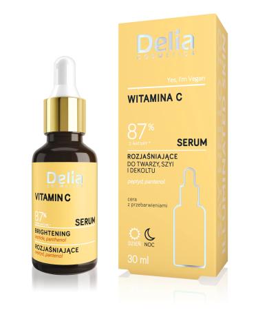 Delia Cosmetics - Brightening Serum for Face, Neck and Décolleté - Balances Color, Reduces Discoloration, Hydrates - Vegan Serum for Uneven Skin Tone - 30ml