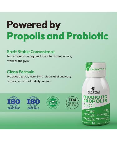 Bee and You Propolis Immune Shot Probiotic Vitamin C Vitamin D3 Zinc Ginger Immune Support Gut Health Digestive Health Bioactive 1.69 Fl. oz 12 Pack Ginger & Orange Juice - Buy Online on GoSupps.com