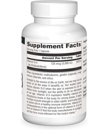 Source Naturals Vitamin D-3 5000 IU - 240 Capsules for Immune Support & Bone Health - Buy Online on GoSupps.com