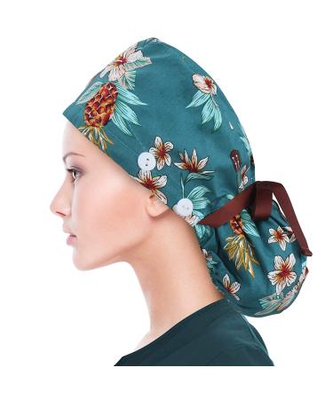 ABAMERICA Satin Lined Scrub Cap with Button & Ponytail Holder - Adjustable Long Hair Hat for Women - Buy Online on GoSupps.com