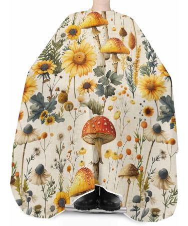 Yellow Mushroom Barber Cape - Adjustable Floral Hair Cutting Cape for Men Women & Kids | Retro Sunflower Design | 55x63 Inch Hairdressing Accessory - Buy Online on GoSupps.com