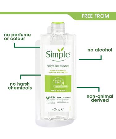 Simple Kind to Skin Micellar Cleansing Water 400ml - UK's #1 Facial Skincare Brand - Instantly Hydrating Makeup Remover - Buy Online on GoSupps.com