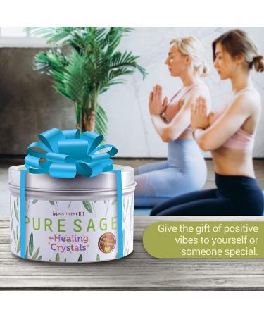 Sage Leaf & Healing Crystal Candle for Aromatherapy & Meditation - 6 oz Natural Soy Wax with Rose Quartz, Amethyst, Moonstone, Black Tourmaline - Pure Sage & Healing Crystals - Buy Online on GoSupps.com