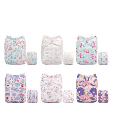 Alva Baby Reuseable Washable Pocket Cloth Diaper 6 Nappies + 12 Inserts 6DM42