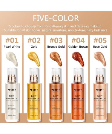 Rose Gold Body Shimmer Oil - Long Lasting Illuminator & Highlighter with Brush | Moisturizing Glitter Oil 3.38 Fl Oz - Buy Online on GoSupps.com