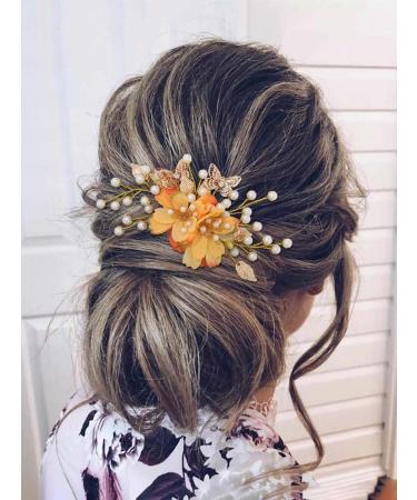 IYOU Bridal Wedding Hair Comb Gold Daisy Flower Headpiece Leaf Bridesmaid Bride Hair Accessories for Women and Girls - Buy Online on GoSupps.com