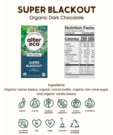 Alter Eco Deepest Dark Chocolate Bar 90% Cocoa - Organic Super Blackout (2.65 oz) - Buy Online on GoSupps.com